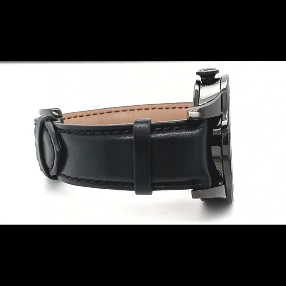 GEVRILColumbus Circle Automatic Black Dial Black Leather Men's Watch 2001 #109